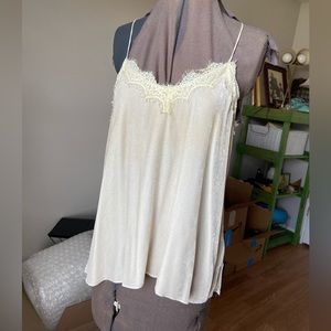 Johnny Was velvet cream lace trim tank